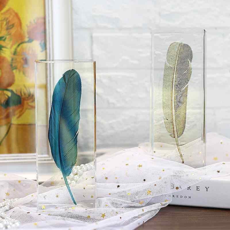 北欧羽毛水晶笔筒花插书立美式样板间创意软装饰品书房摆件书挡