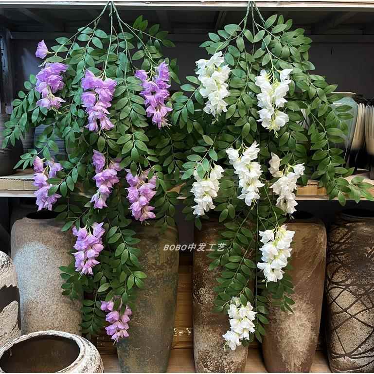 灯笼花豆槐花枝紫藤花绿植壁挂垂吊植物墙壁管道吊顶造景装饰