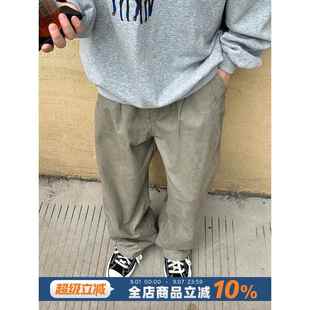 纯棉休闲长裤男生春秋款日系卡其色宽松直筒垂感男款秋天裤子男