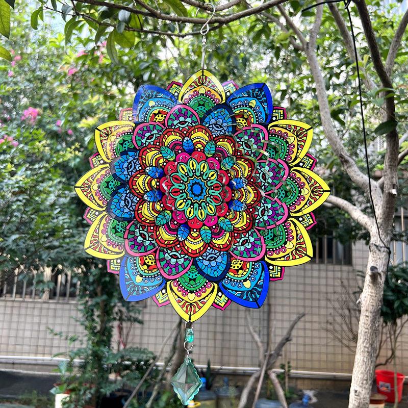 曼陀罗风铃3d风转曼陀罗可折叠旋转北欧花园挂件禅意入户风铃