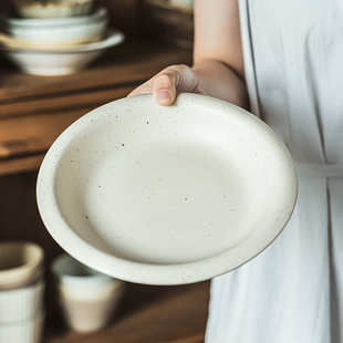 复古芝麻釉浅盘陶瓷盘子家用餐具早餐盘菜盘高级西餐盘意面沙拉盘