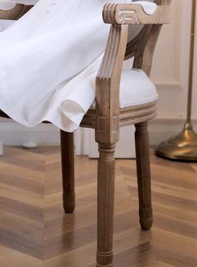 6B76欧式餐椅餐桌椅复古实木椅做旧椅靠背椅扶手椅美式椅子美甲椅