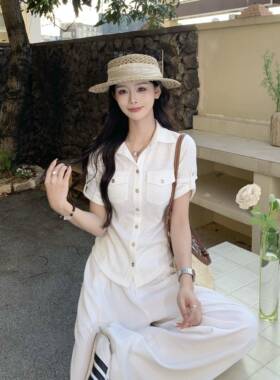 3MER哦哦三妹 老钱气质中袖衬衫女夏季法式短袖上衣收腰短款衬衣