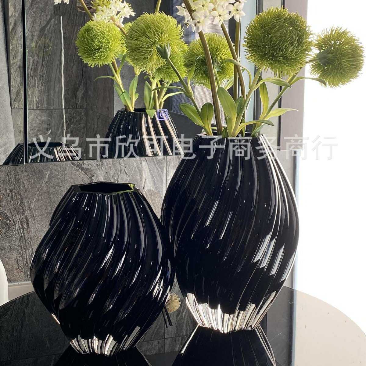花艺茶几花瓶花玄关家居扭器法式餐桌玻璃奢摆件插花轻纹客厅