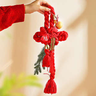 红色中国结挂件入户门福字2025新款万字结门把手小号手工新年装饰