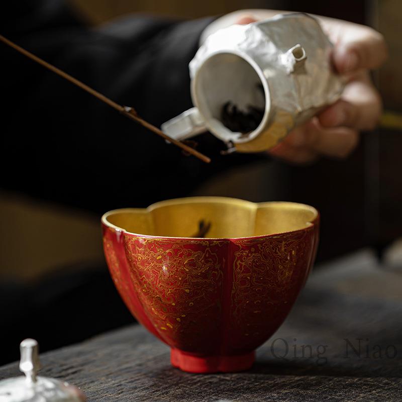 复古锦绣大漆建水手工家用茶渣缸茶洗杯洗水孟笔洗废水缸茶具配件