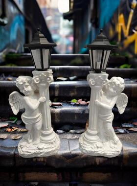 亚马逊户外太阳能夜灯天使树脂工艺品欧式庭院花园造景装饰摆件