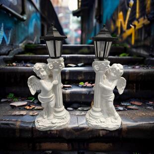 户外太阳能夜灯天使树脂工艺品欧式庭院花园造景装饰摆件