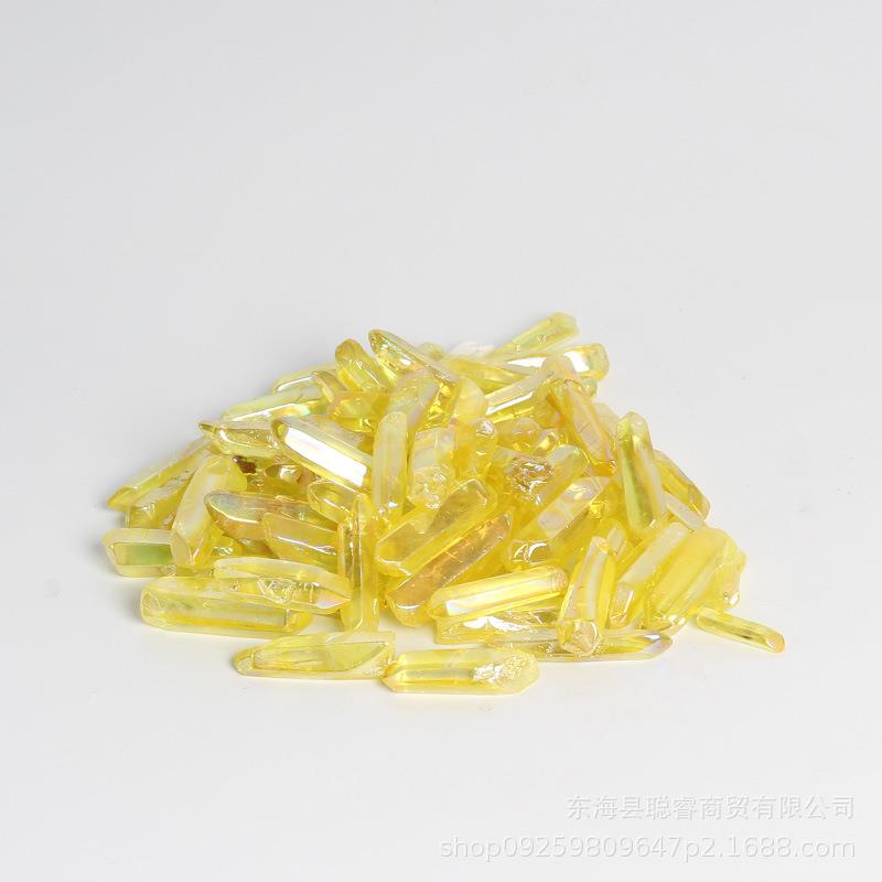 黄电镀水晶柱双色镀彩单尖水晶柱摆件能量柱供应