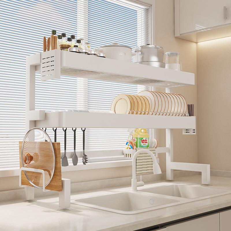 厨房水槽置物架台面碗盘收纳架多功能水池上放碗碟架沥水架奶油风