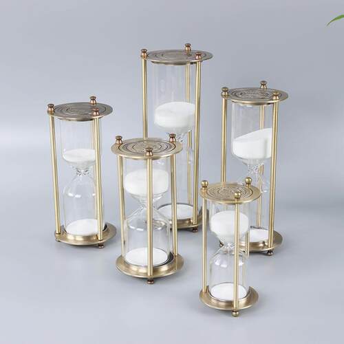 金属三柱玻璃沙漏计时器HJ001意复古计家时沙漏创厅客居装饰沙漏