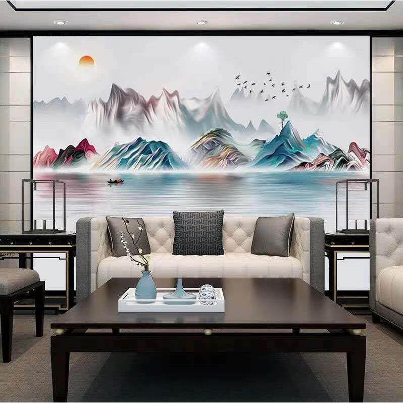 现代新中式墙布抽象水墨墙纸壁画沙发客厅卧室电视背景墙山水壁纸
