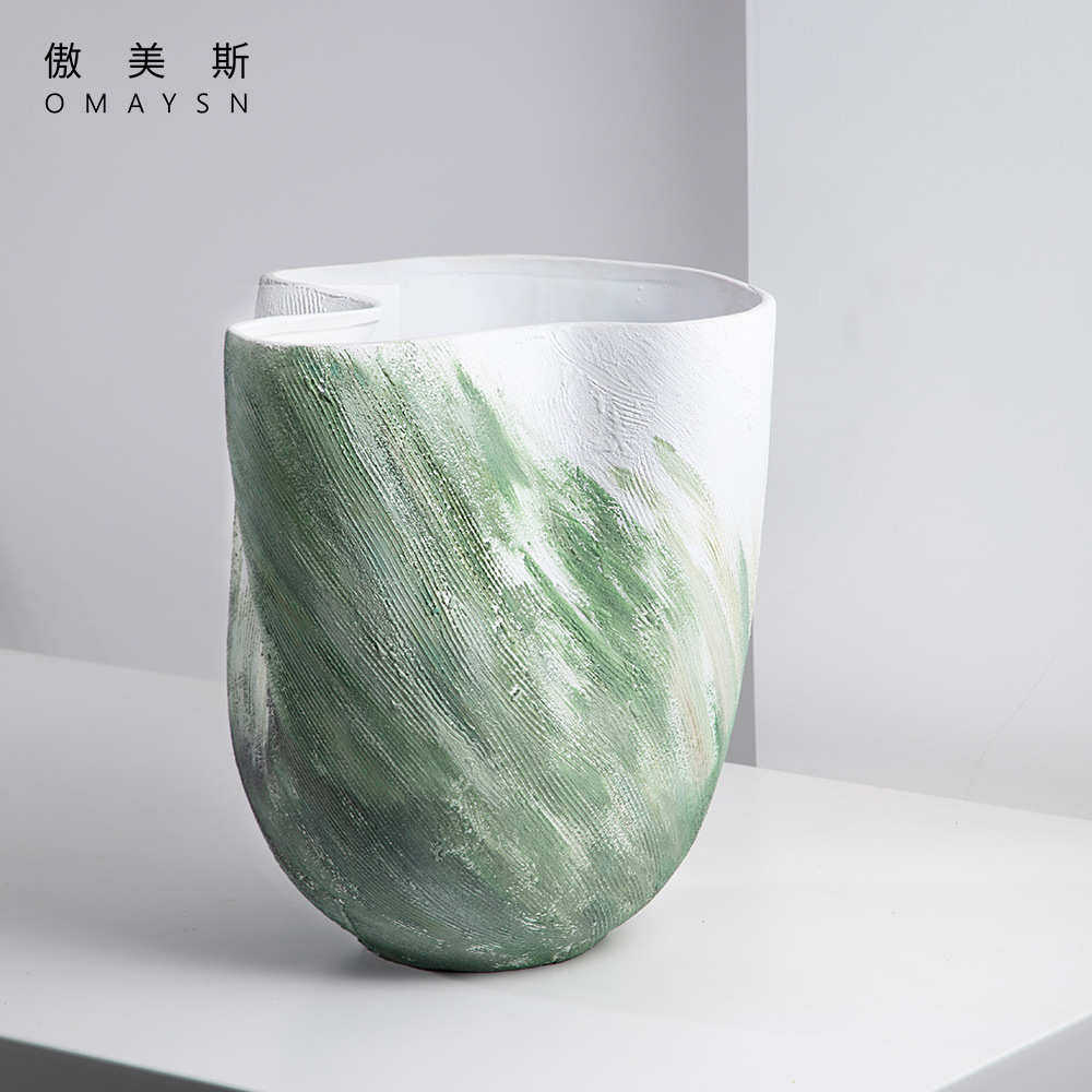 手绘陶瓷花瓶傲美斯Omaysn家居装饰品客厅摆件大口径陶瓷制品