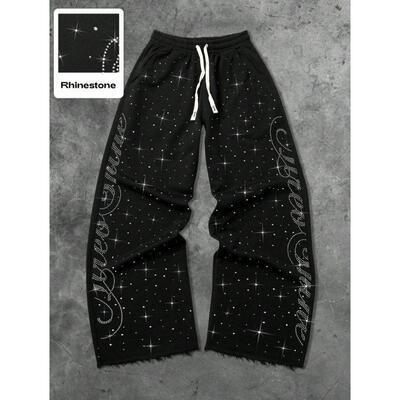 T 30865 Rhinestone Ice Silk Wide Leg Pants 烫钻冰丝阔腿长裤