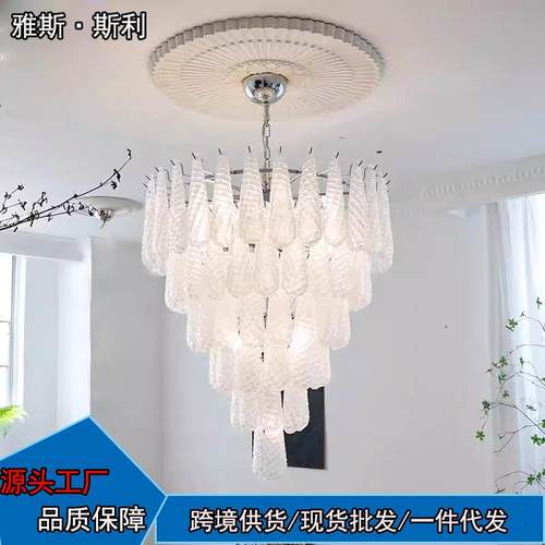 法式别墅复式楼梯轻奢水晶玻璃吊灯美式复古瀑布客厅餐厅卧室灯具