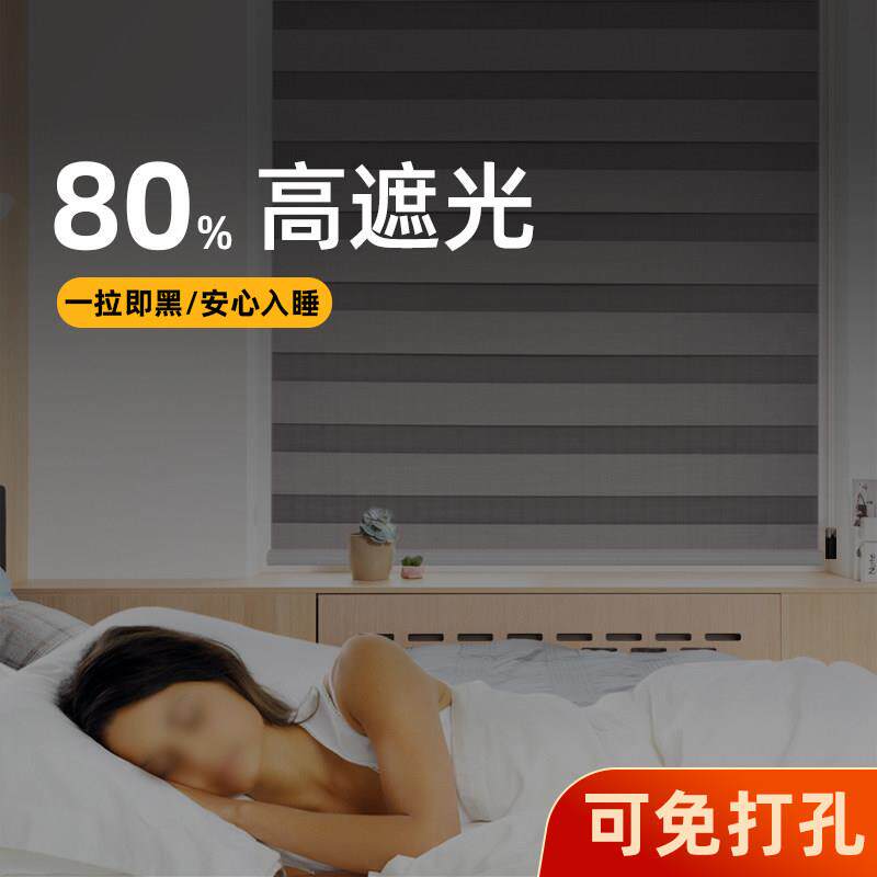 2025新款百叶窗帘卧室全遮光斑马帘电动遮阳免打孔卷帘拉式柔纱帘