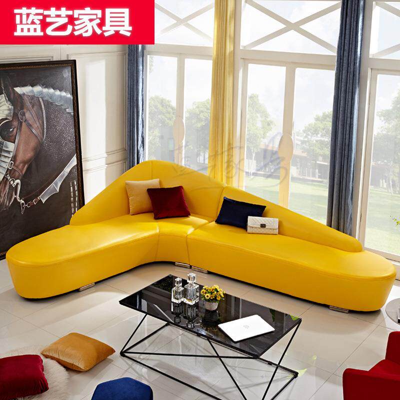 时尚个性西皮沙发酒店大厅办公室休闲创意弧形客厅组合现代简约风