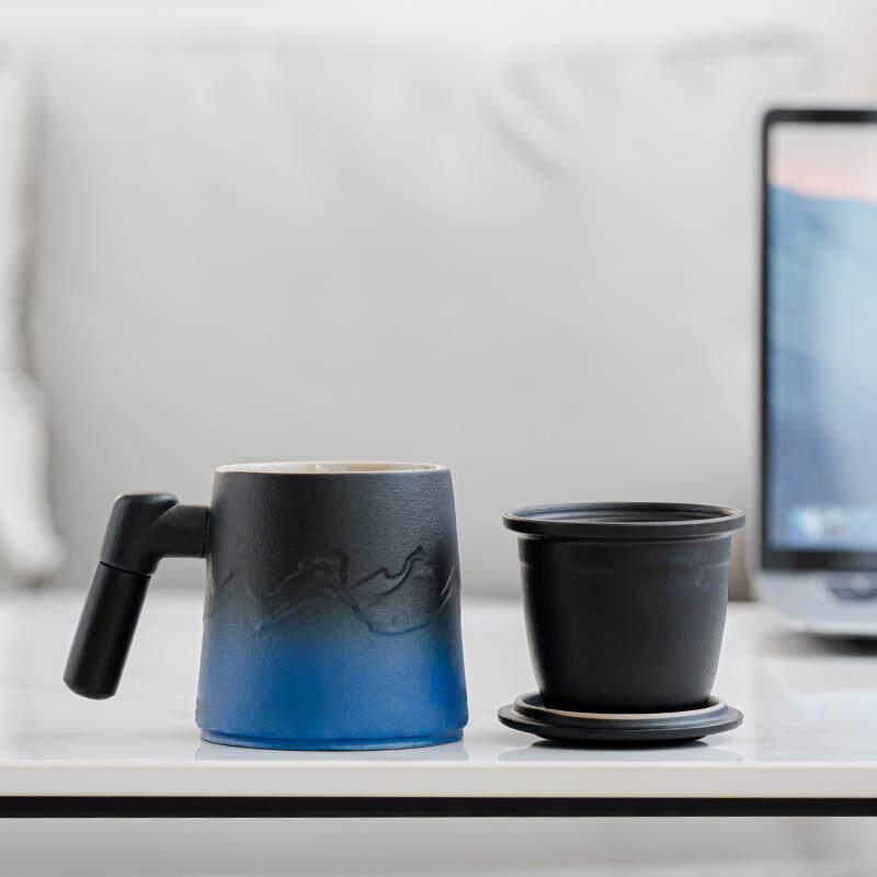 陶瓷杯过滤泡茶杯马克杯茶水分离杯子带盖个人办公杯商务礼盒礼品