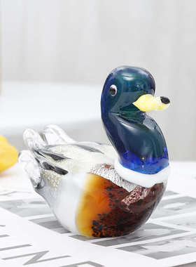 穆拉诺琉璃摆件玻璃动物鸳鸯鸭子小灰鸭工艺礼品桌面玄关饰品