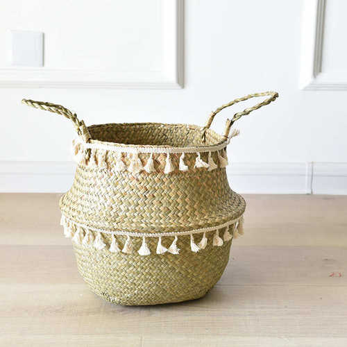 流苏筐草编花盆置物篮子可折叠特大多型号花篮绿植花盆套工艺品
