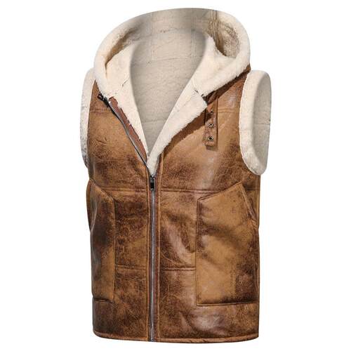 Vest fur integrated men's coat, warm hooded leather jacket