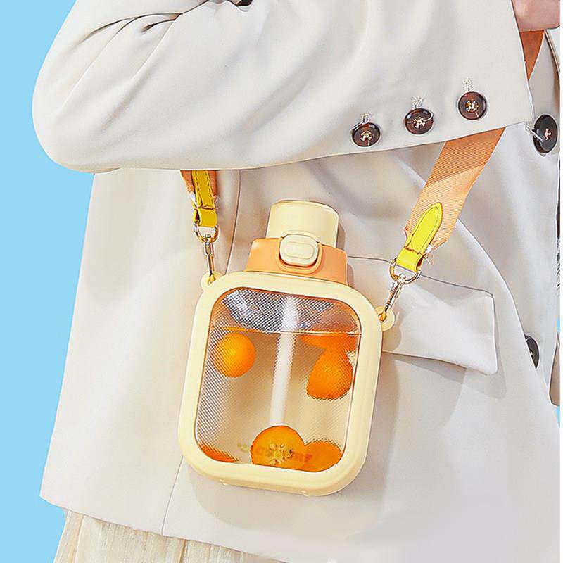 2026新款方形高颜值水杯女大容量斜挎背带杯子可爱女生水壶儿童吸