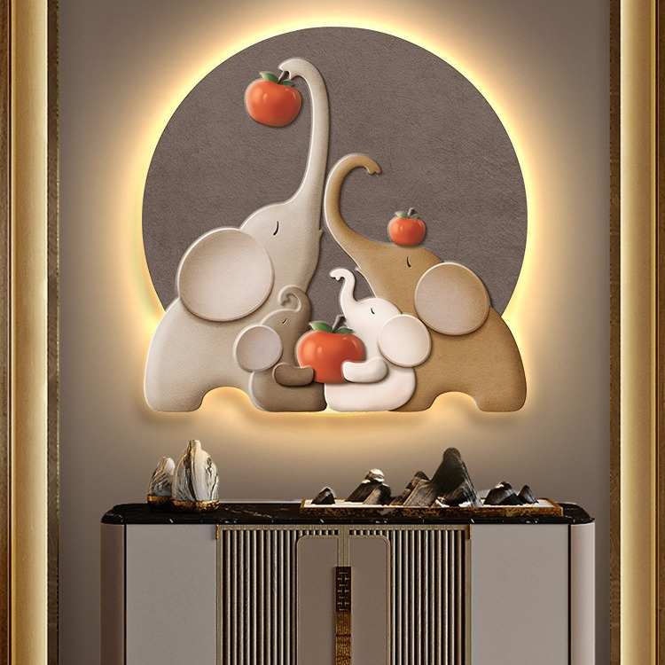 入户玄关装饰画大象小鹿led发光壁灯挂画侘寂风客厅餐厅墙面灯画图片