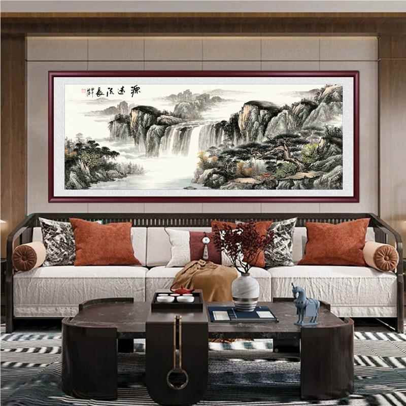 山水画流生财客厅国挂画办公室装饰画式水沙发背景中墙XHI画水墨