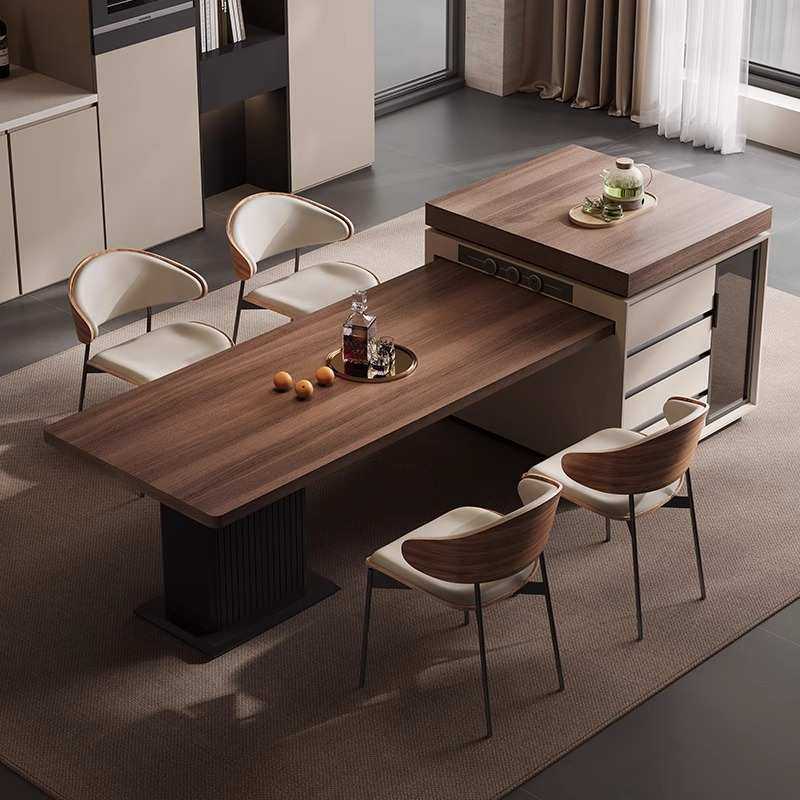 意式极简高级岛台餐桌一体可伸缩饭桌家用厨房岛台餐边柜导台吧台