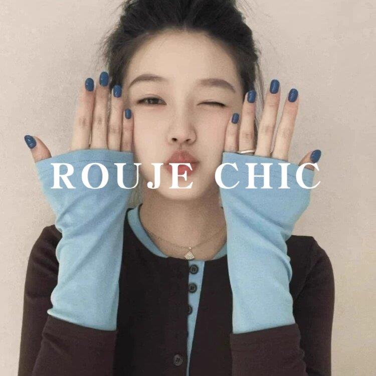 法国rouje chic法式假两件撞色半开领长袖t恤女春季设计感打底衫