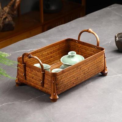 大漆竹编收纳筐茶具收纳盒手提篮茶空间民宿酒店桌面整理筐水果篮