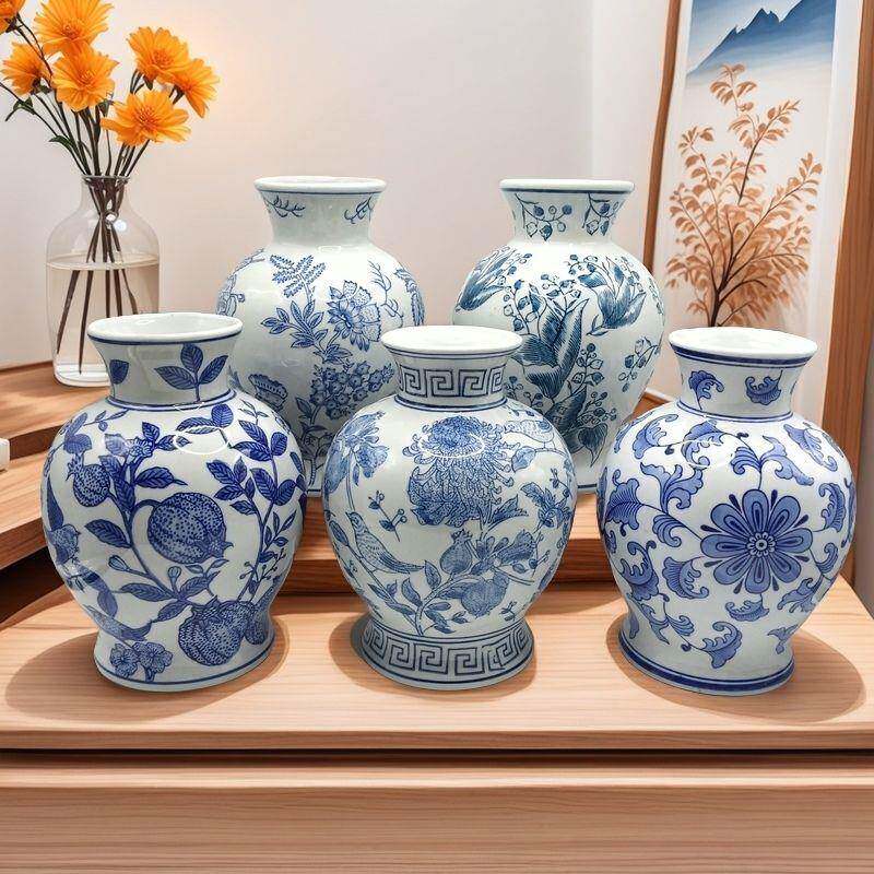 青花瓷复古花瓶陶瓷高级鲜花玄关家居客厅中式插花装饰品摆件瓷器