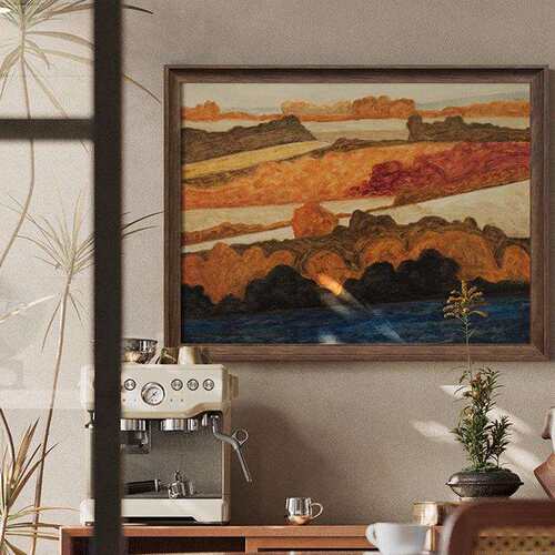 云峰意蕴 绿色复古客厅装饰画南洋风玄关挂画背有靠山寓意壁画