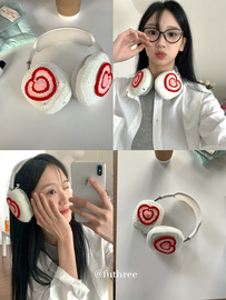 FUTHREE韩国ins博主同款白色红爱心可爱针织头戴式耳机套适用airpodsmax保护防摔