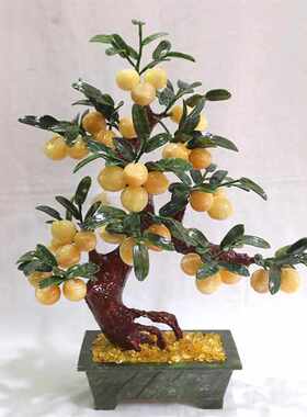 石黄玉玉器子树客厅电视柜盘工艺品家居盘摆件栽寿桃装饰品景