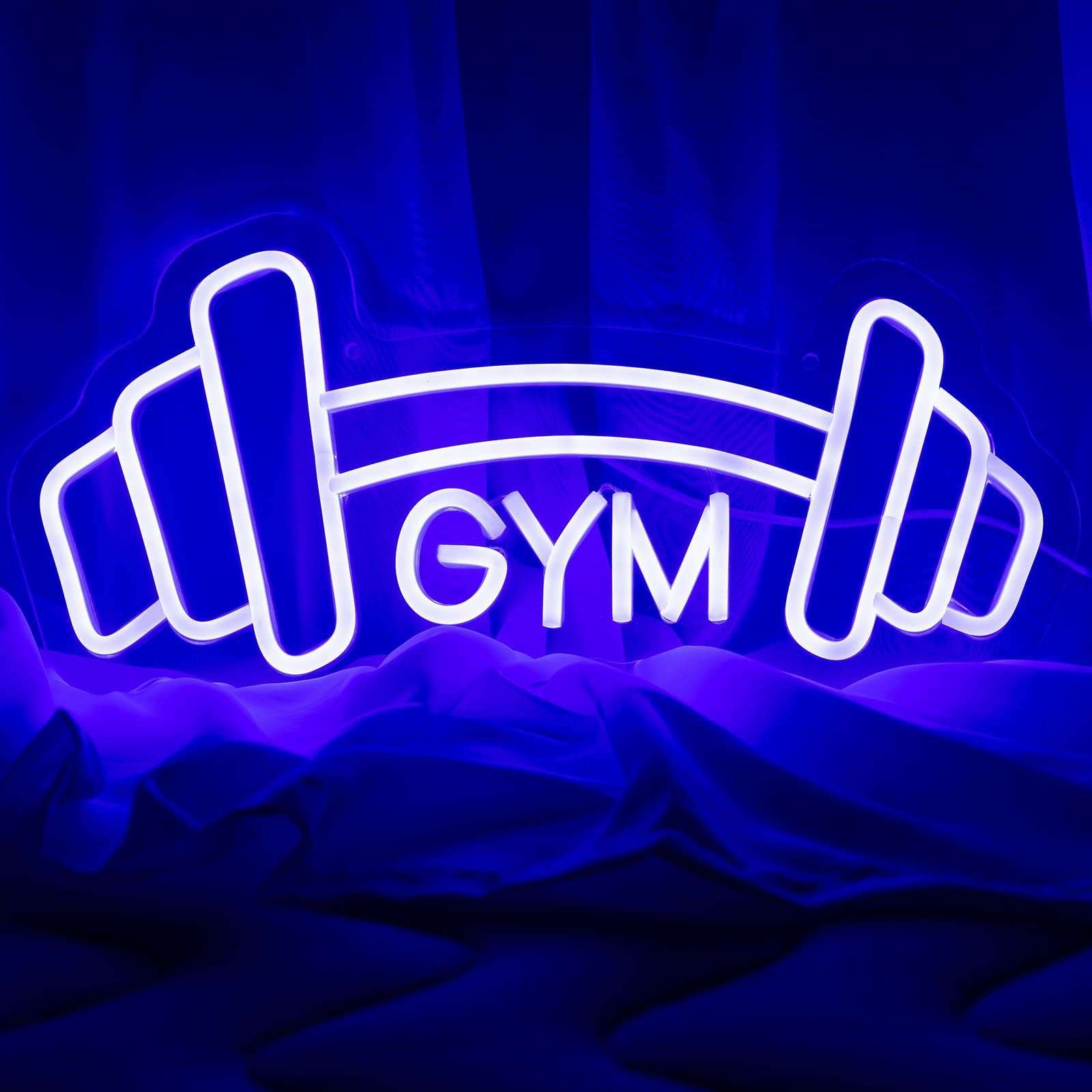 跨境亚马逊LED霓虹GYM灯杠铃哑铃墙壁装饰挂件发光图案健身装饰灯