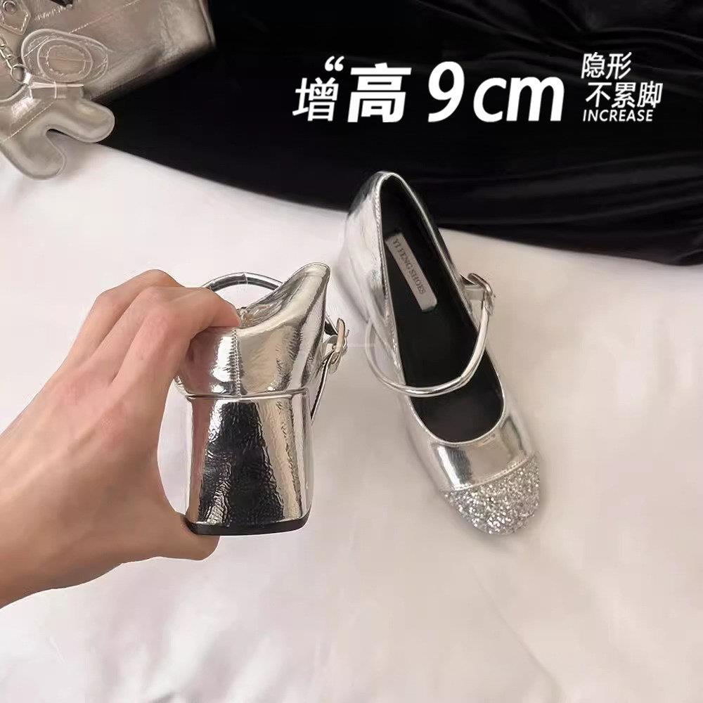 香港圆头一字带高跟玛丽珍单鞋女2025春夏新款内增高粗跟芭蕾舞鞋