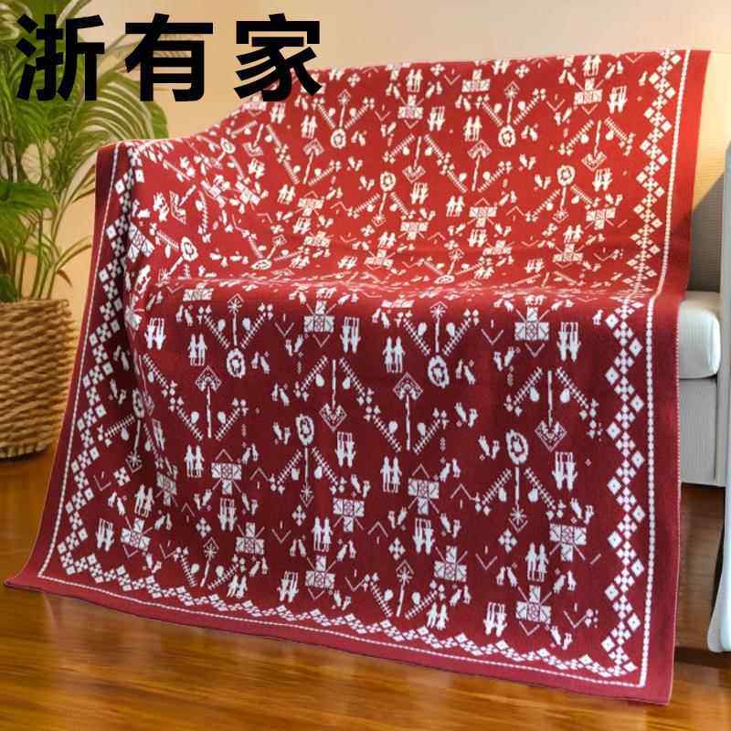 10037小雪人针织毯圣诞红色休闲线毯加厚针织雪人盖毯民宿装饰毯