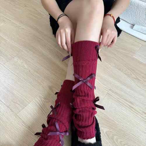 芭蕾风蝴蝶结堆堆袜套女秋冬保暖甜美少女y2k针织小腿套
