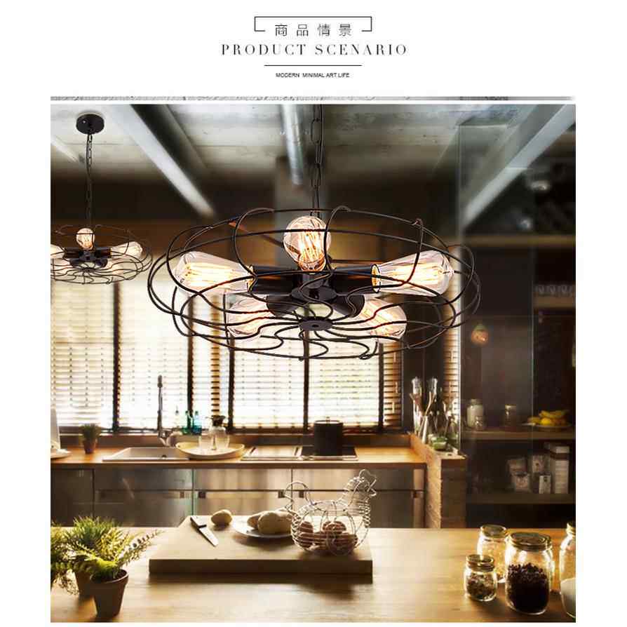 新款直销复古5头风扇吊灯卧室餐厅个性铁艺灯具供应工业风家居餐