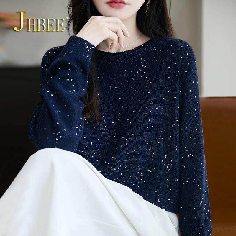时尚亮片针织打底衫女2026新款春秋洋气上衣大码女装通勤风毛衣