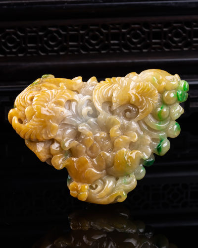 缅甸天然真品翡翠冰飘绿飘黄翡双彩高端闪拍鸟语花香玉吊坠61.26g