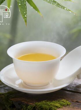 德化羊脂玉瓷原矿素烧大小号三才盖碗薄胎家用陶瓷泡茶碗logo