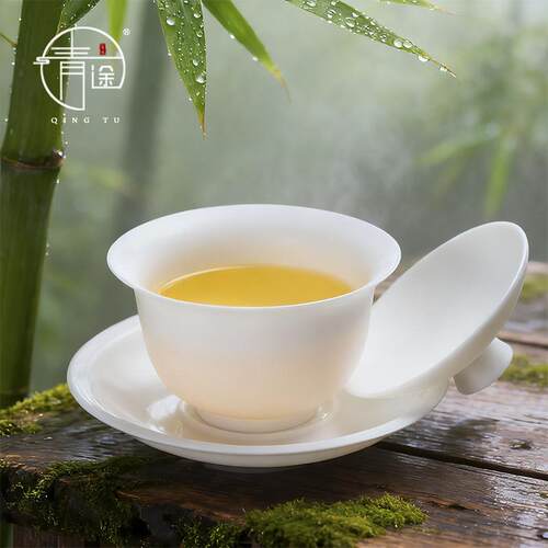 德化羊脂玉瓷原矿素烧大小号三才盖碗薄胎家用陶瓷泡茶碗logo