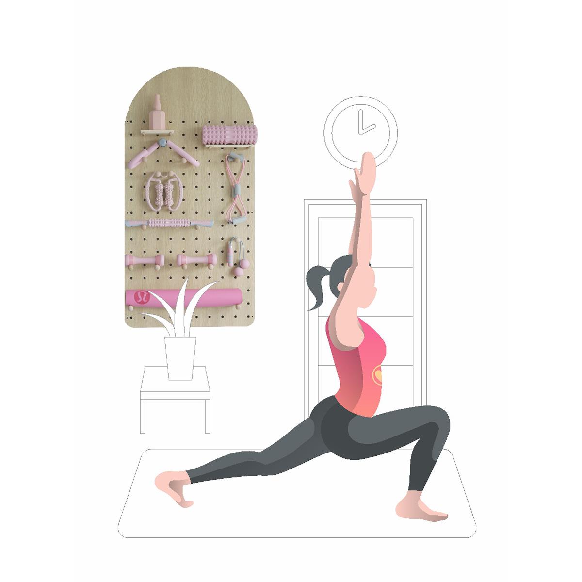 86M0拱形洞洞板瑜伽健身置物架实木配件墙上运动器材收纳架