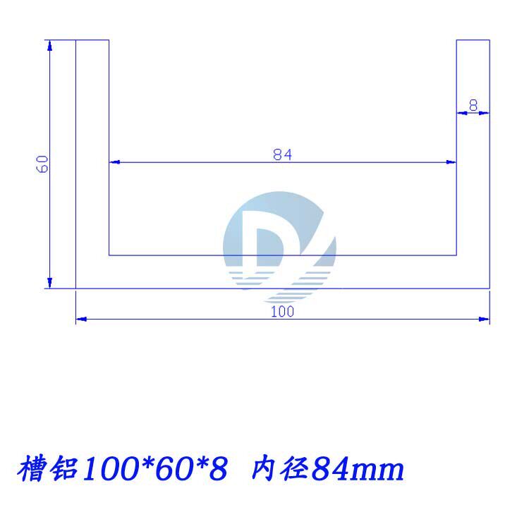 U型槽铝100*60*8mm内径84铝合金槽铝工业槽铝型材氧化槽铝铝导轨