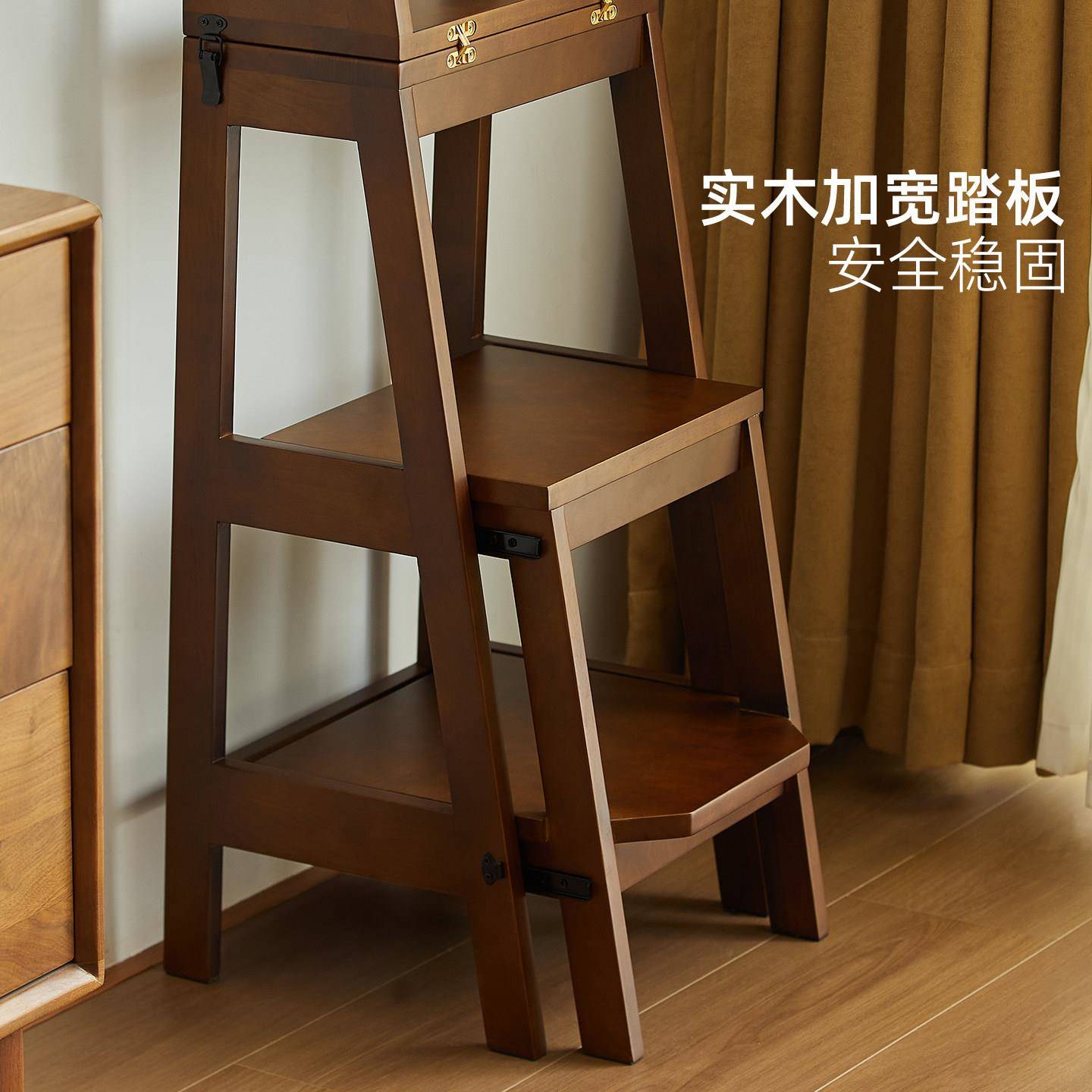 家用折叠实木梯子登高步物置架步两用三梯加厚加粗款家SG100-D-庭