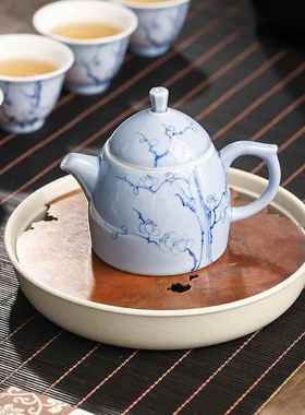 纯绘茶青釉个梅花小秦泉壶单陶瓷高OHX手档女士高档茶具套装泡茶