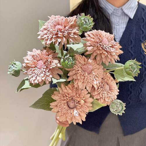 泰迪向日葵彷真花假花轻奢摆件彷真花束高级客厅高档摆设装饰花卉