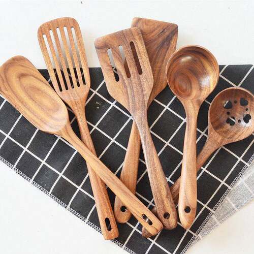 Natural Teak Cooking Tools - Non-Scratch Design